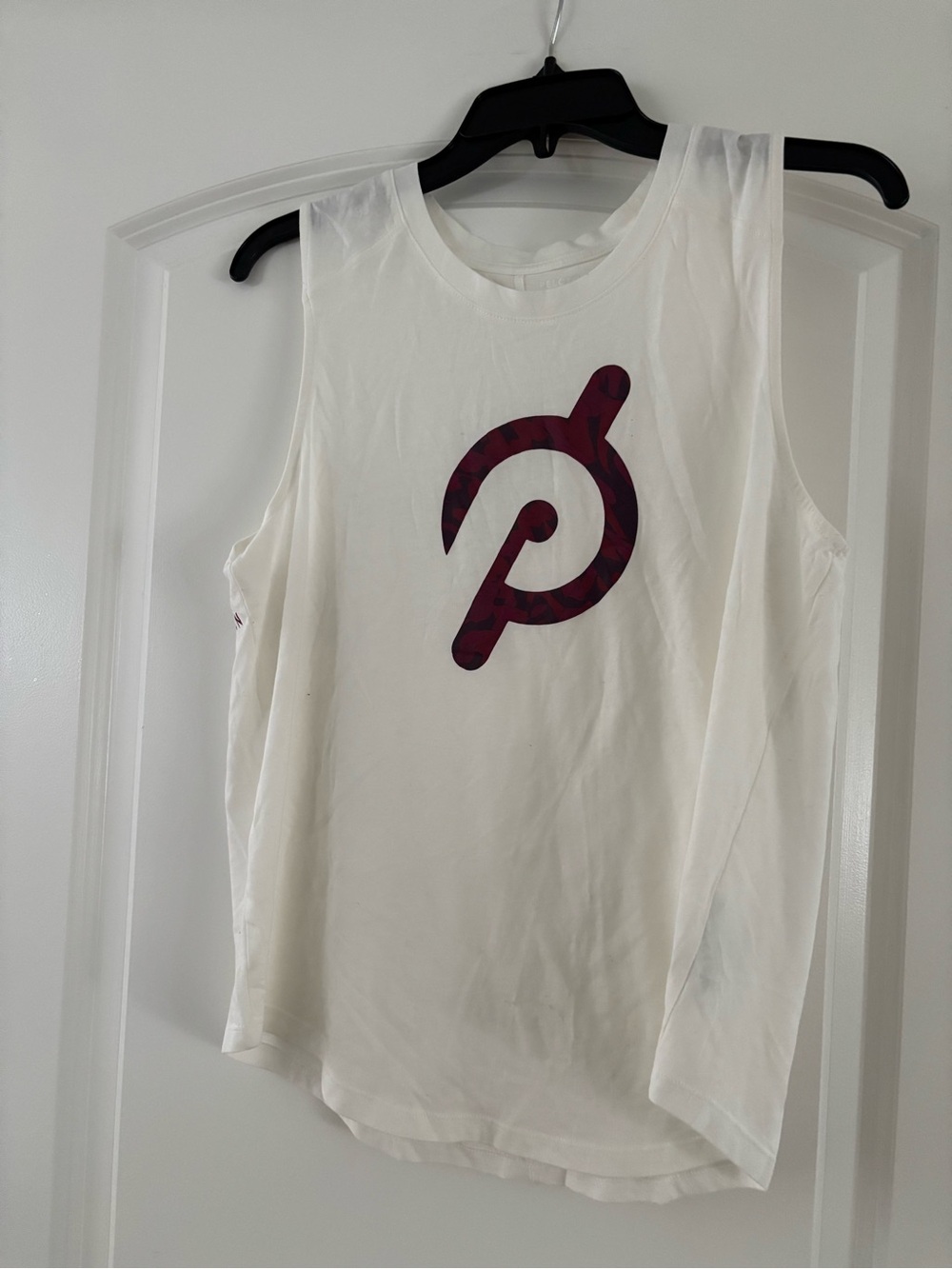 Peloton White Sleeveless Tank with Maroon Logo
